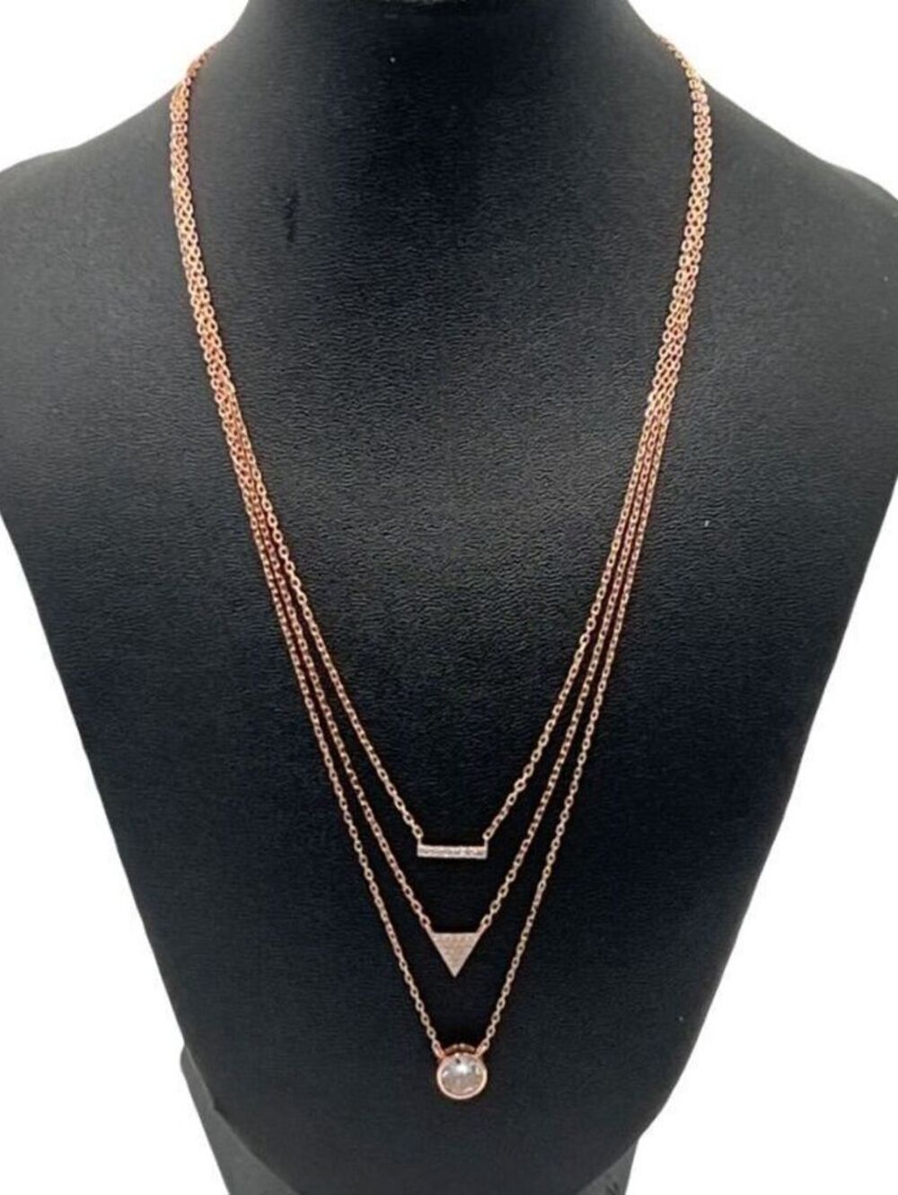 Set 3 Necklace CZ Rose Gold Over 925 Silver Layer Dainty